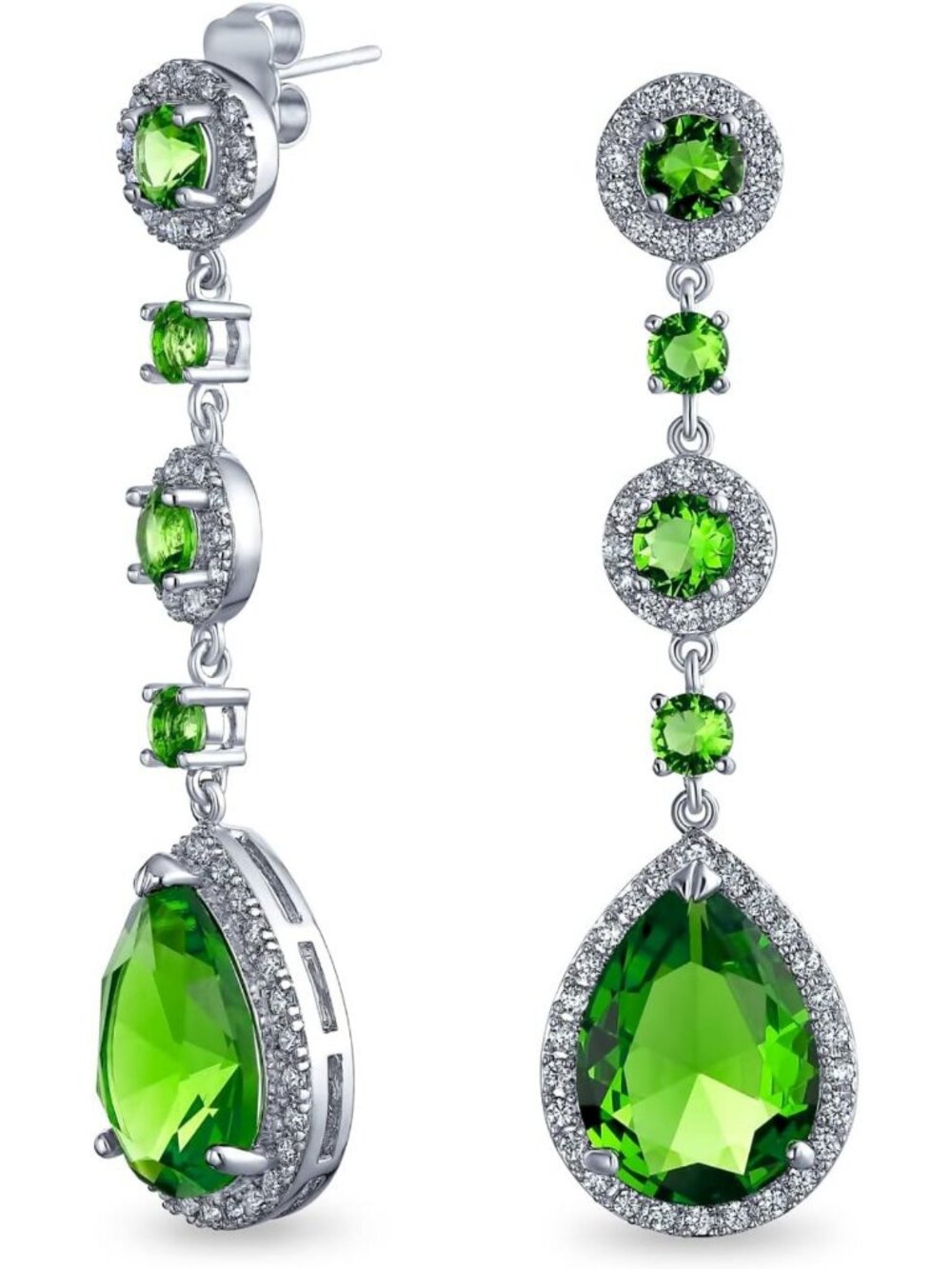 Emerald Green CZ Teardrop Chandelier Earrings | Multi-Tier Cocktail Statement